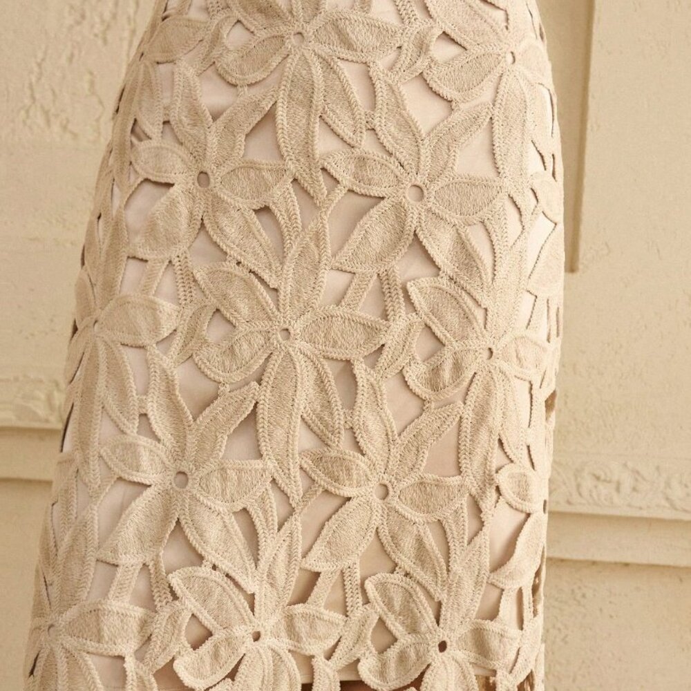 Khaki Casual Women's Floral Lace Cutout A-Line Skirt - Picture 5 of 9